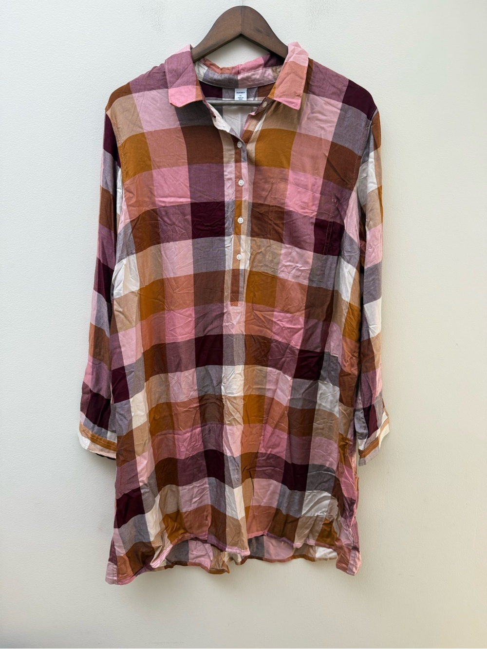 Old Navy Pink, Brown & Burgundy Plaid Tunic Shirt